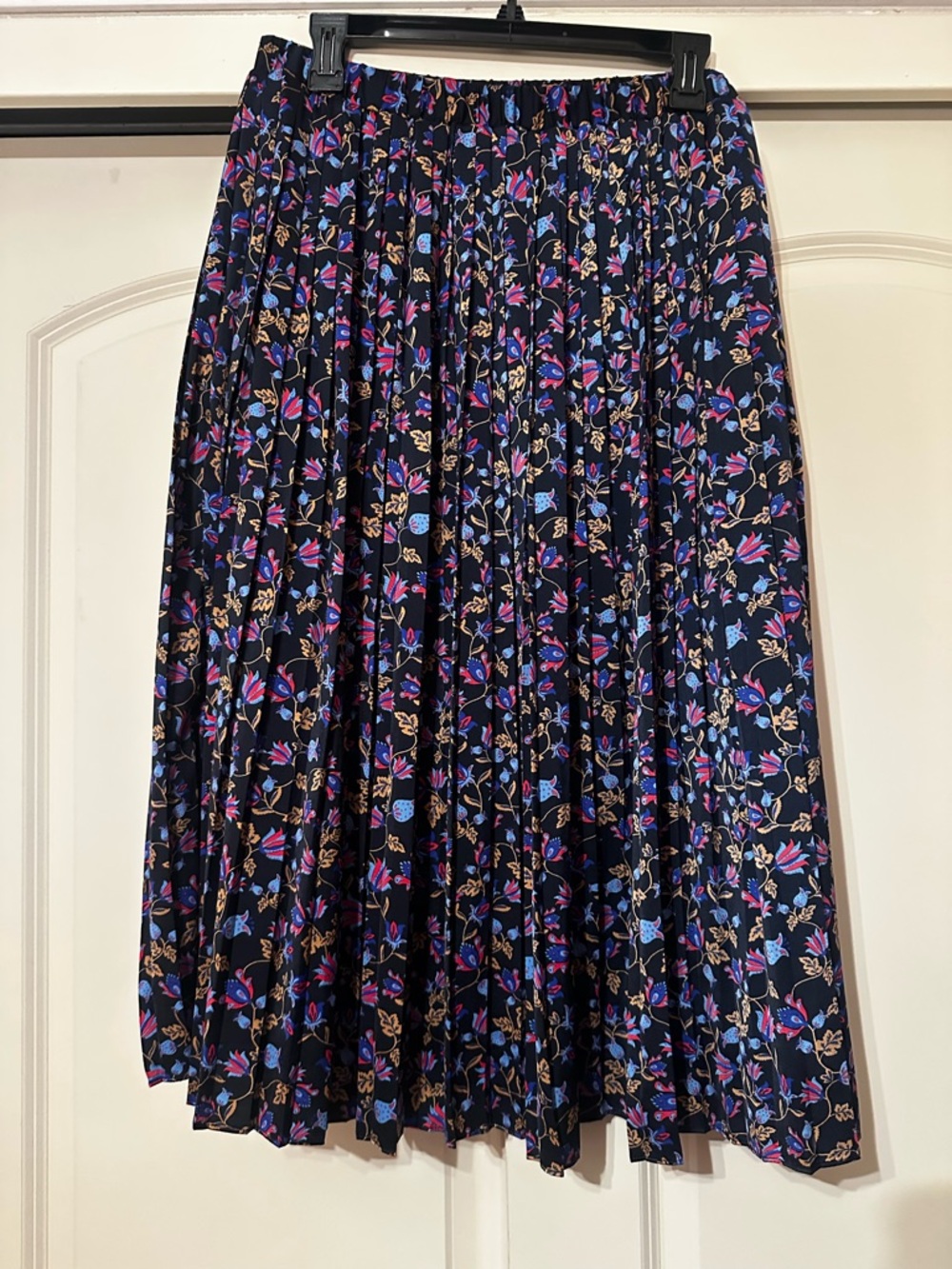 Banana Republic Black Pleated Midi Skirt with Pink & Blue Floral Print